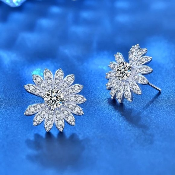 Certified 1ct. t.w. Diamond Flower Earrings 18k White Gold over Italian Silver - Picture 4 of 16